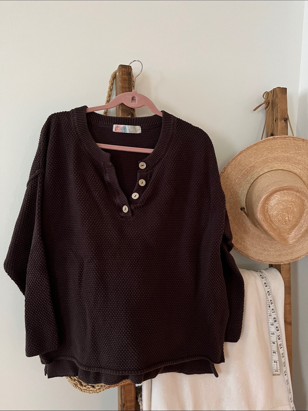 Free People Chocolate Hailee Textured Henley Sweater Set